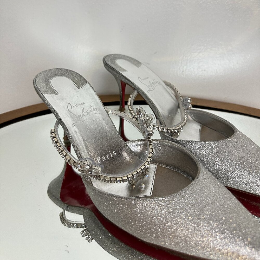 CHRISTIAN LOUBOUTIN Planet Queen 70 Glitter Leather Pump in Silver Glitter - Picture 7 of 15